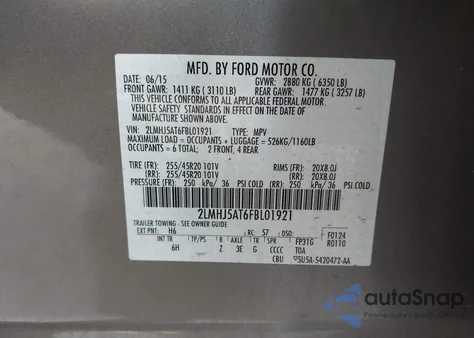 2015 Lincoln Mkt Ecoboost z USA, uszkodzony, nr VIN 2LMHJ5AT6FBL01921